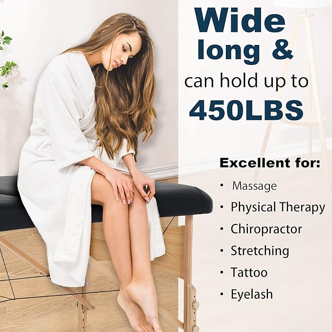 BestMassage MT-RMT57-Black Massagetafel - Inklapbaar - Draagvermogen tot 204 KG - In hoogte verstelbaar - Zwart